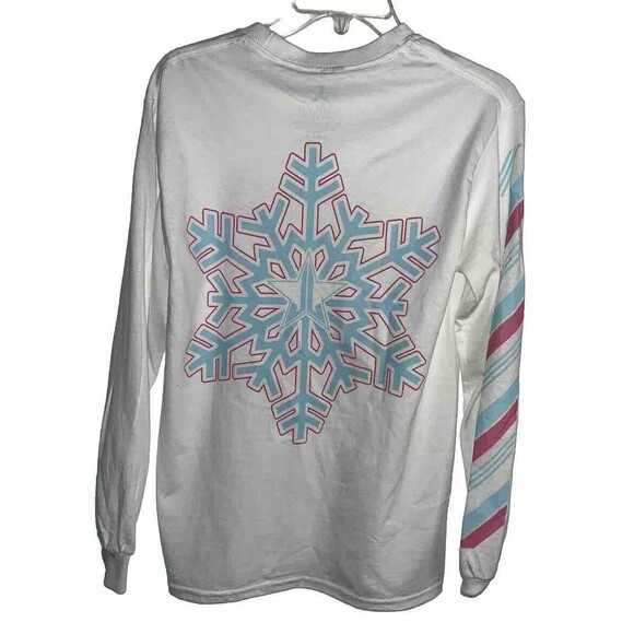S Jeffrey start white graphic t-shirt snow flake 100%cotton long sleeve - Picture 1 of 6